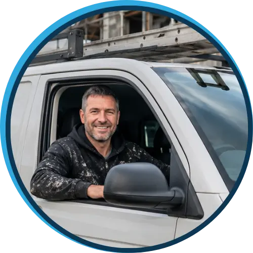builder Derek from Galway in his insured VW Transporter van